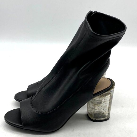 BCBGeneration Desire Black Sock Clear Block Heels W Peep Toe Sz 7 or 7.5 - Picture 1 of 5